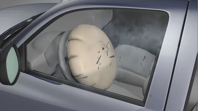 This illustration shows the shrapnel that can be hurled from the Takata airbag if it's deployed and the inflator has deterioriated. (File)