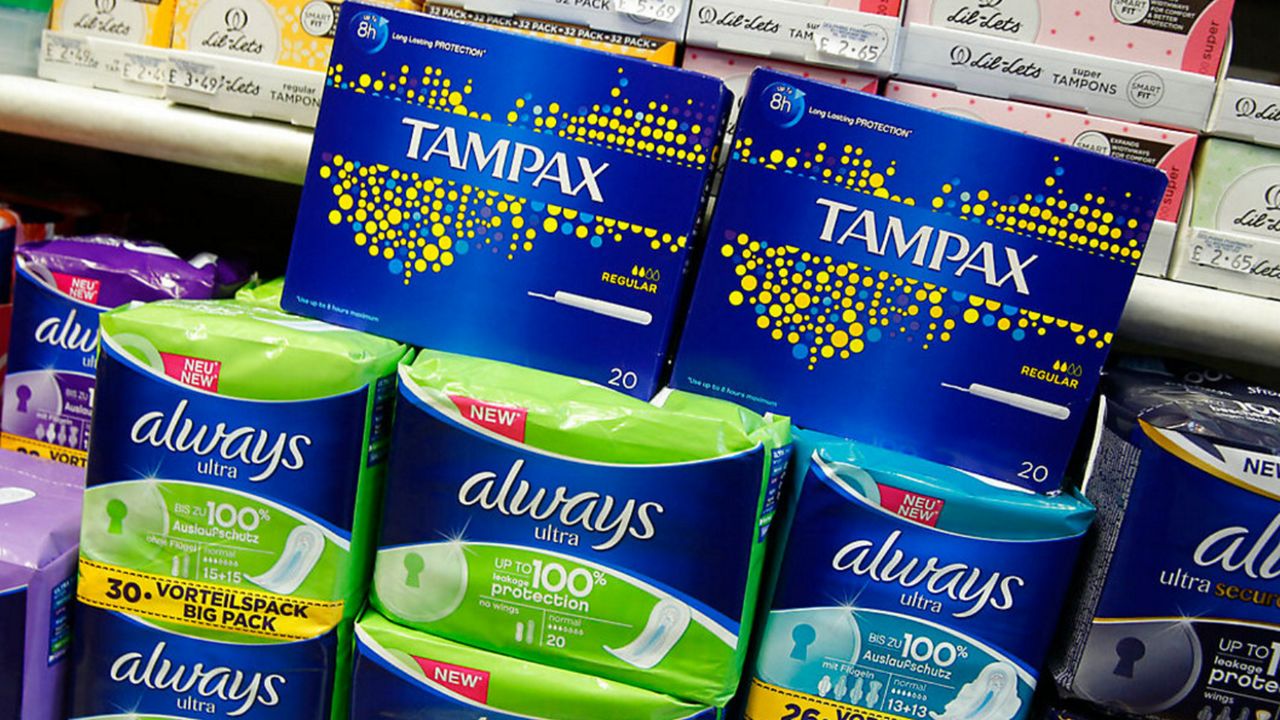 Feminine hygiene products on display at a store. (AP)