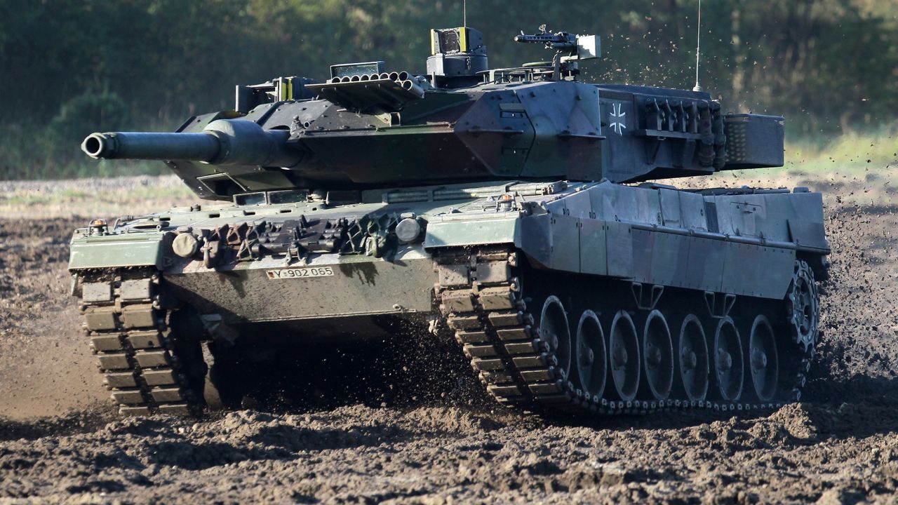 A Leopard 2 tank is pictured during a demonstration event held for the media by the German Bundeswehr in Munster, near Hannover, Germany, on Sept. 28, 2011. Poland will apply to the German government for permission to supply the German-made Leopard battle tanks to Ukraine. (AP Photo/Michael Sohn, File)