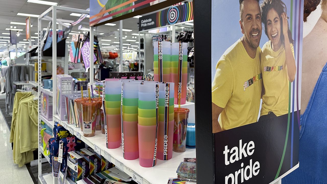 Pride month merchandise is displayed at a Target store, May 24, 2023, in Nashville, Tenn. (AP Photo/George Walker IV, File)