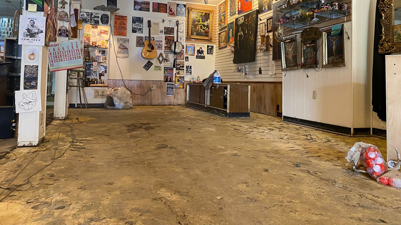 The aftermath of The Parlor Room in Whitesburg following the deadly flash floods. (Spectrum News 1/Erin Wilson)