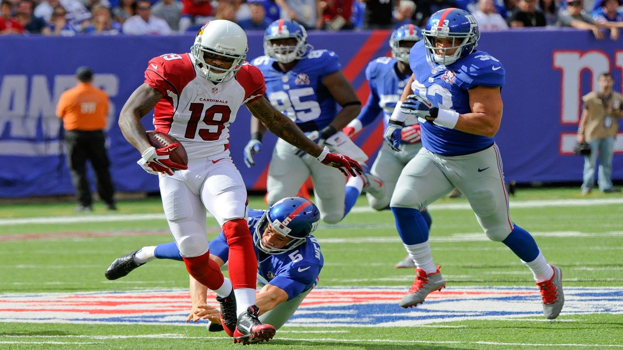 New York Giants' C.J. Board (18) carries the ball up the field on a kickoff  during an NFL football game against the Denver Broncos, Sunday, Sept. 12,  2021, in East Rutherford, N.J.