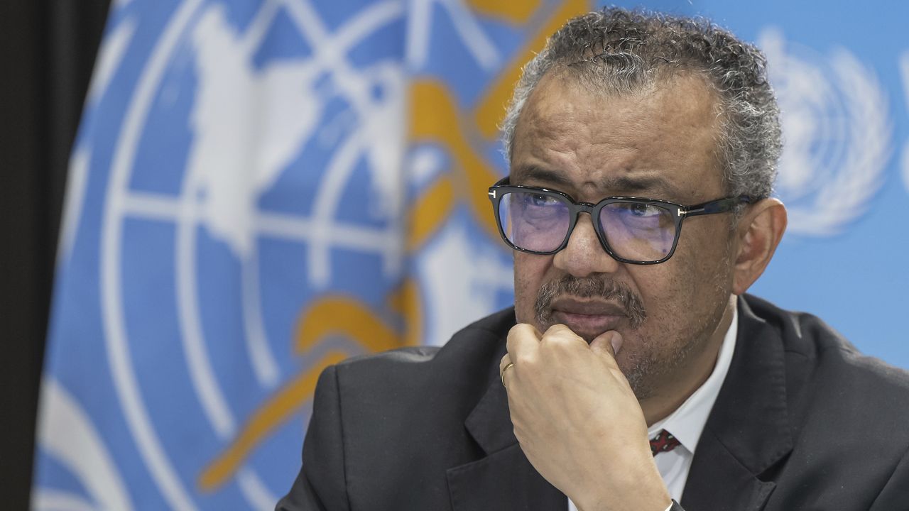 Tedros Adhanom Ghebreyesus, director-general of the World Health Organization, speaks to journalists during a news conference in Geneva, Switzerland, on April 6. (Martial Trezzini/Keystone via AP)