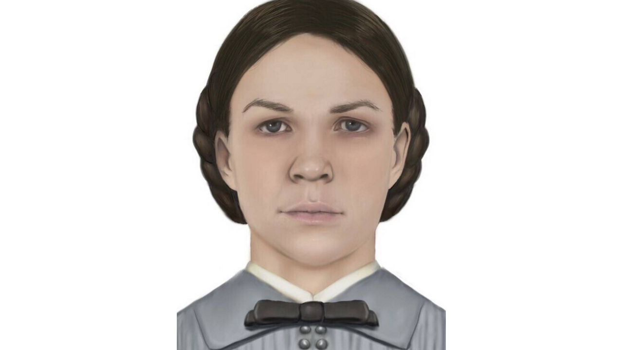 An artist's rendition of 17-year-old Esther Granger, who died in 1866 in Merrillville, Indiana. A property owner discovered her skull in the walls of a home he was renovating in Batavia, Illinois, in 1978. The Kane County, Illinois, Coroner's Office announced Thursday that DNA samples prove the skull was Granger's. It's unclear how it ended up in the home (Kane County, Illinois, Coroner's Office via AP)