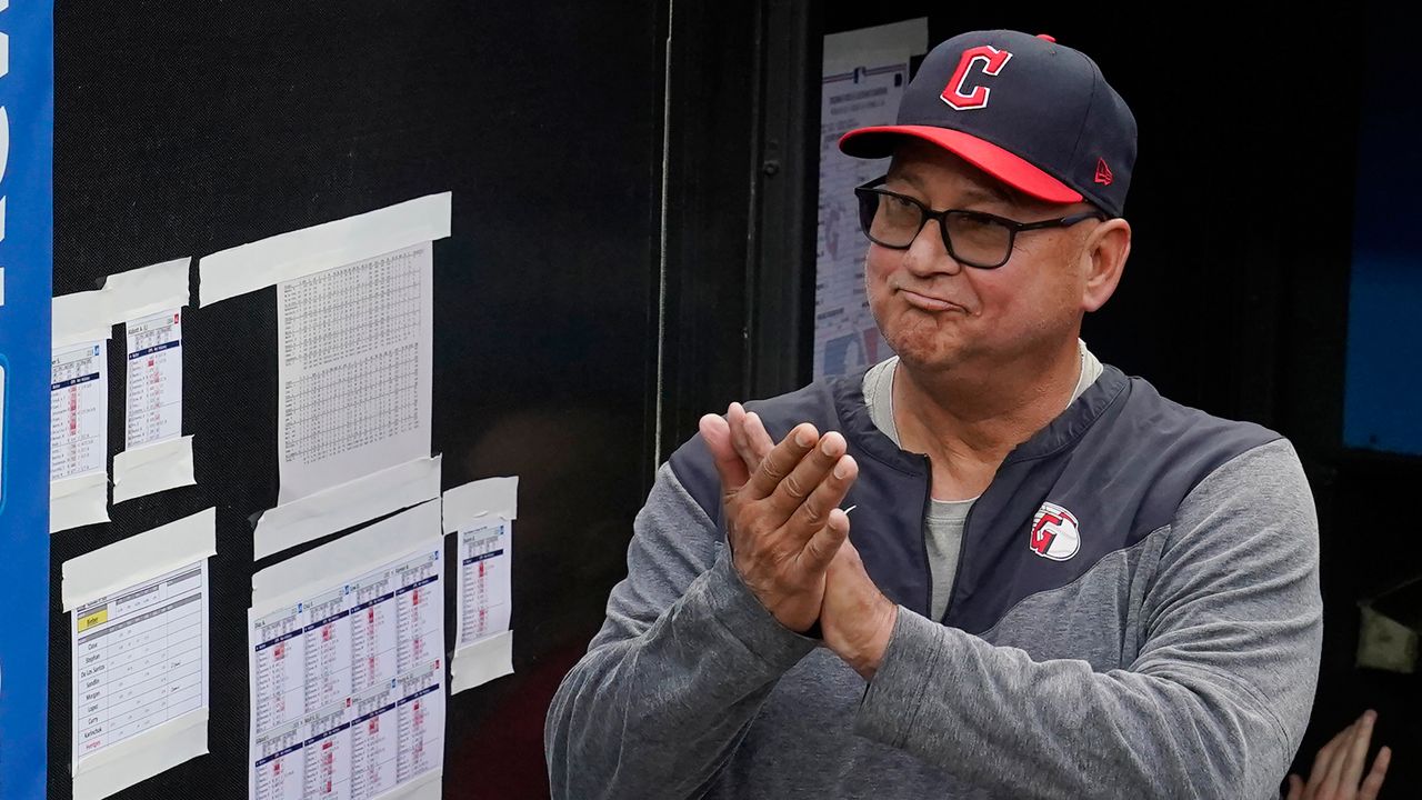 Cleveland Guardians manager Terry Francona tips his cap for the crowd following a tribute video before the team's baseball game against the Cincinnati Reds, Wednesday, Sept. 27, 2023, in Cleveland. Although he hasn't officially announced his retirement, Francona is expected to do so formally early next week. (AP Photo/Sue Ogrocki)