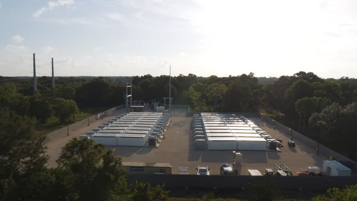 An aerial view of Tesla's Megapack battery project in Angleton, Texas, appears in this still from a YouTube video made available on Jan. 6, 2021. (Tesla/YouTube)