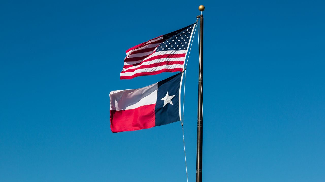 Texas flag blowing in the wind.