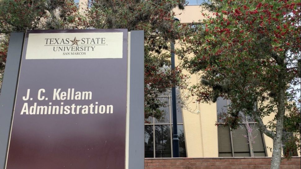 An image of the Texas State University J.C. Kellam Administration building sign (Spectrum News/File)