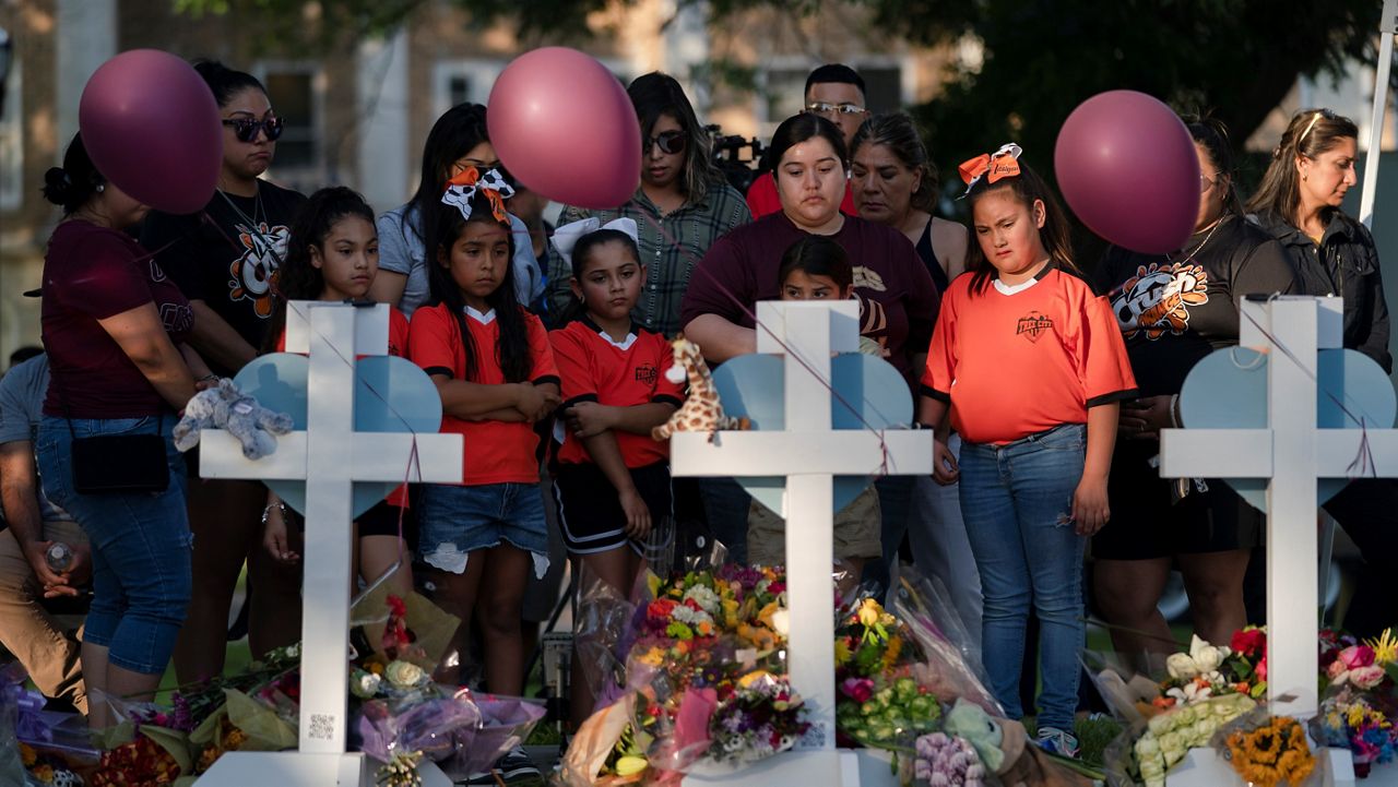 A memorial for the Robb Elelmentary shooting victims at Uvalde, Texas. (Associated Press)
