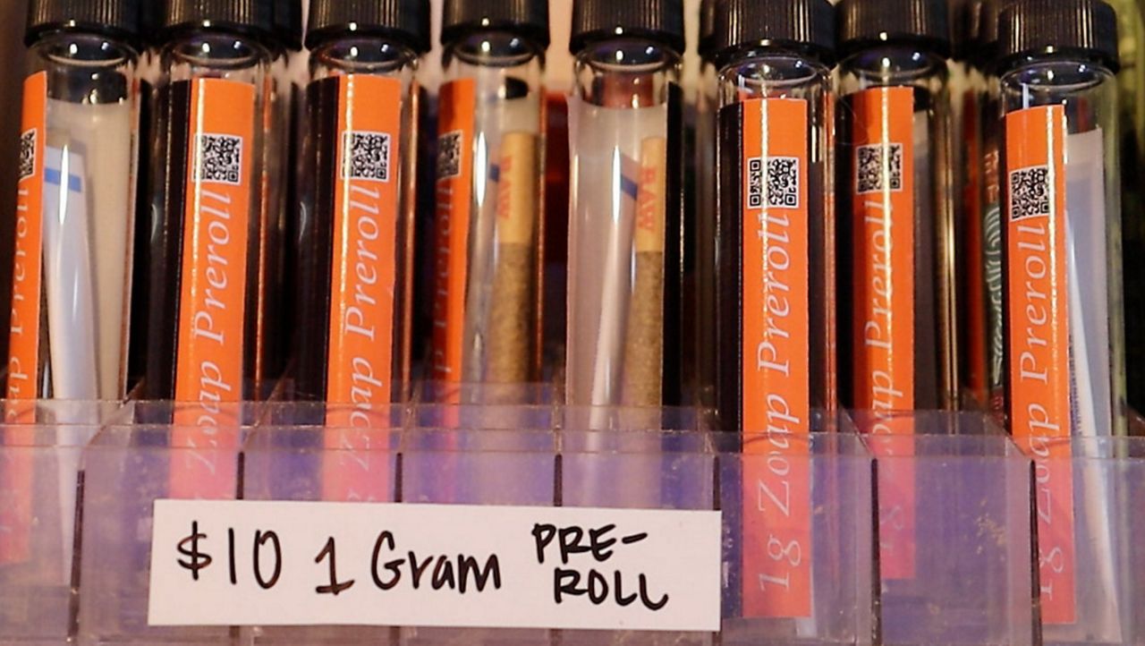 Display of THC hemp pre-rolled joints (Andres Rendon / Spectrum News)