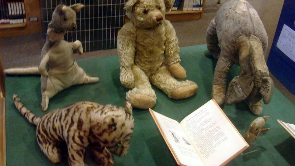 Original Winnie-the-Pooh stuffed toys. Clockwise from bottom left: Tigger, Kanga, Edward Bear (a.k.a Winnie-the-Pooh), Eeyore, and Piglet. Roo was also one of the original toys but he was lost a long time ago. Owl and Rabbit were not based on toys. Gopher was made up for the Disney version.
