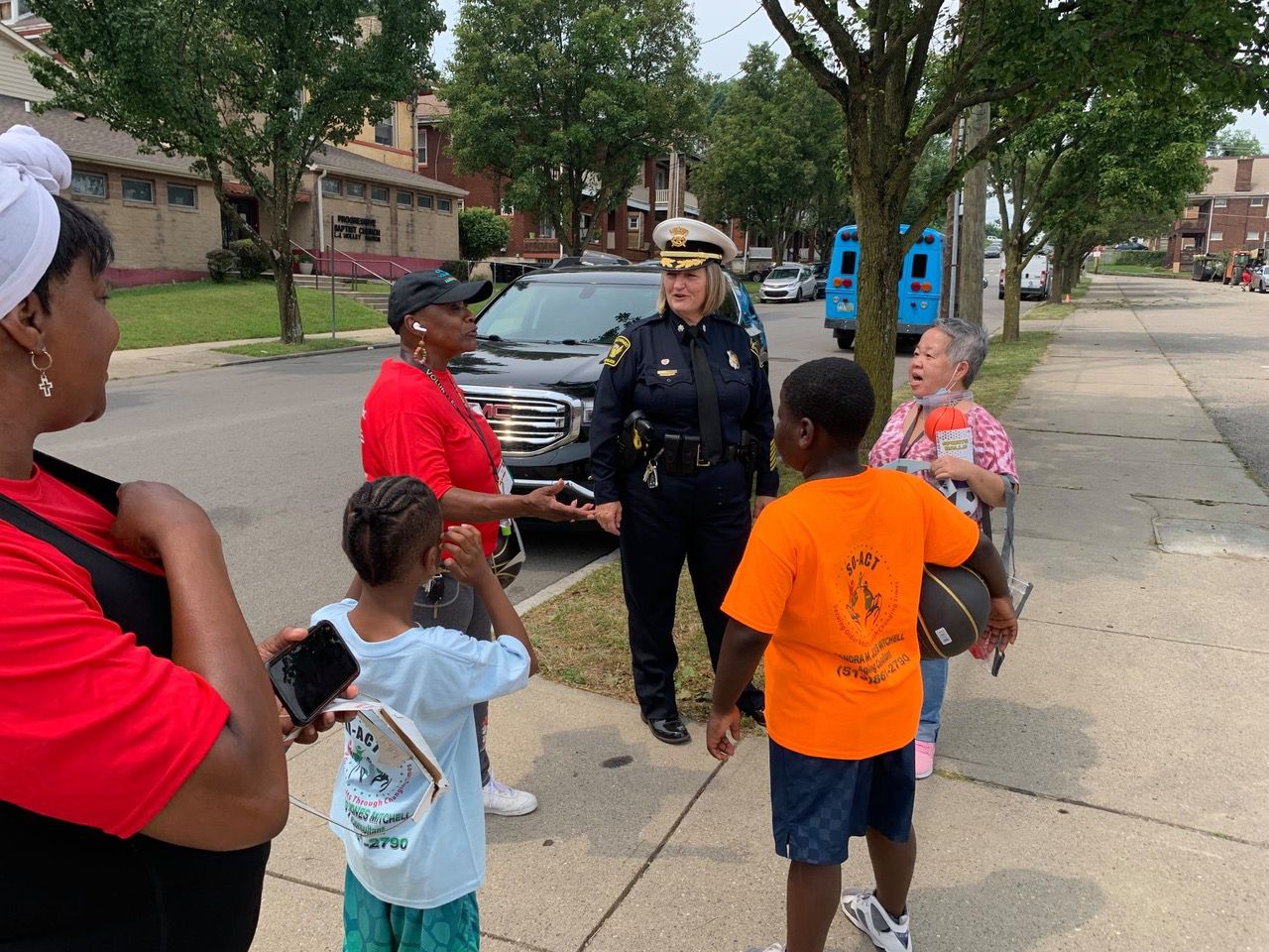 Interim Police Chief Theetge talks with residents of a Cincinnati neighborhood. (Provided: Cincinnati Police Department)