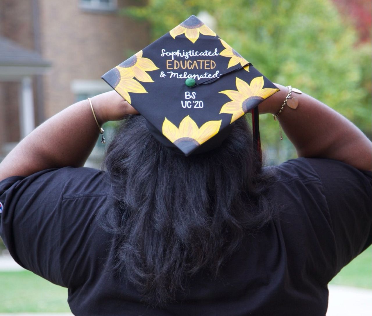 The back of Tyla Thompson's graduation cap.