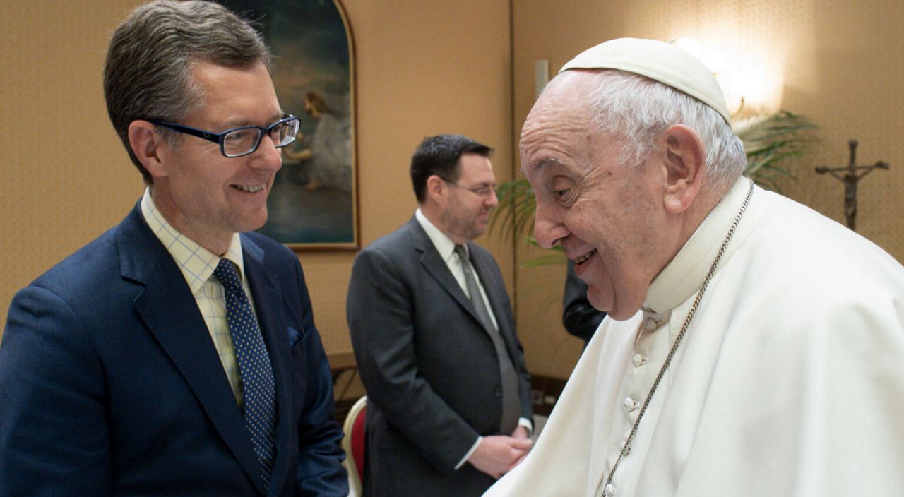 Gardner-Webb professor Dr. Steven Harmon is pictured alongside the late Pope Francis. Harmon will be covering the selection of the next Pope as a special correspondent for Good Faith Media. (courtesy, Dr. Steven Harmon)