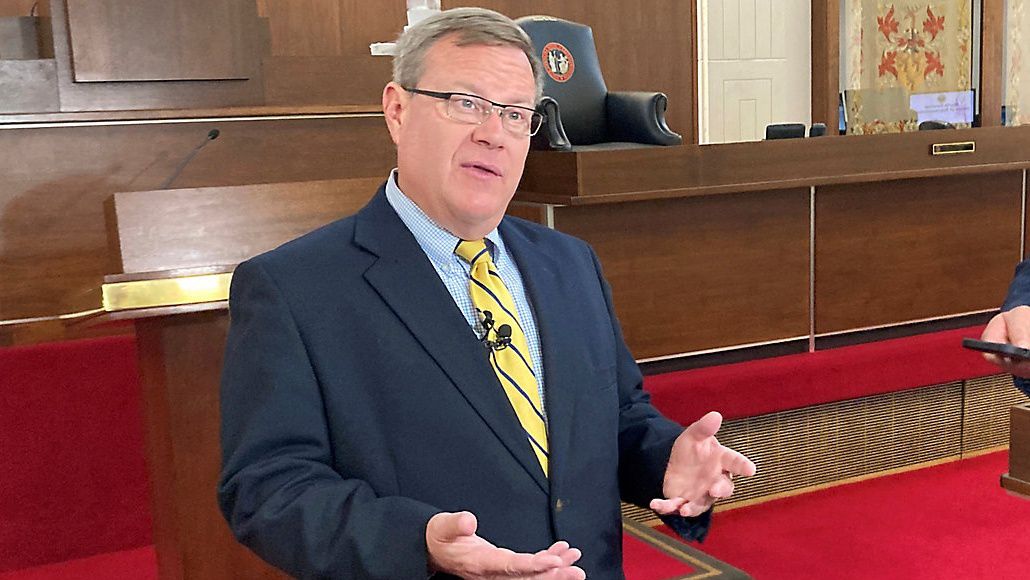North Carolina state House Speaker Tim Moore, R-Cleveland, speaks with reporters on the House floor at the Legislative Building in Raleigh, N.C., on Monday, July 31, 2023. Moore confirmed that he and Senate leader Phil Berger have agreed on tax changes and several additional items in a consensus state budget. Moore said other details have to be worked out but that budget votes could occur by mid-August. (AP Photo/Gary D. Robertson)