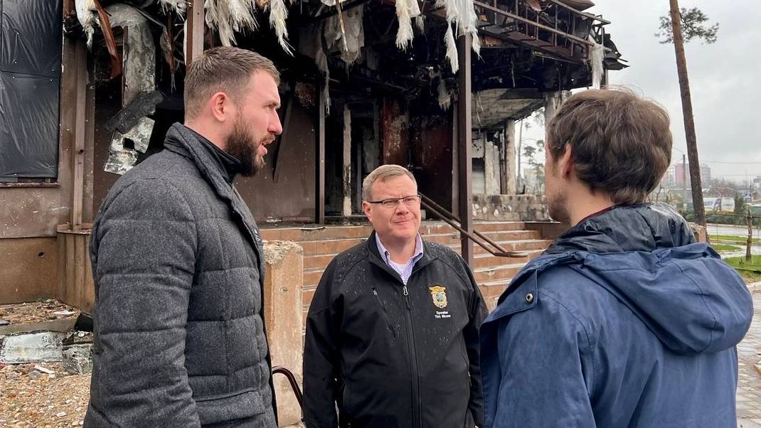 N.C. House Speaker Tim Moore, center, shared photos and details of his trip to war-torn Ukraine on social media. (Tim Moore via Facebook)