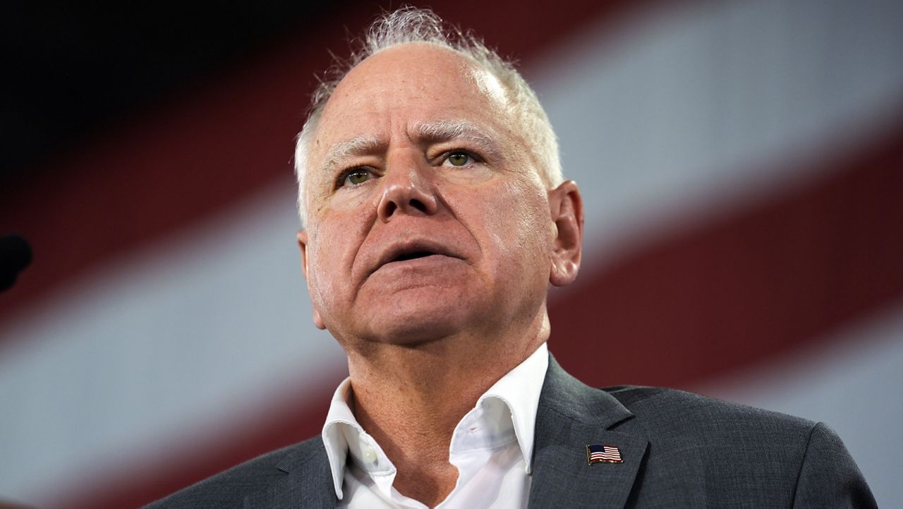 Democratic vice presidential candidate Minnesota Gov. Tim Walz speaks during a campaign event in York, Pa., Wednesday, Oct. 2, 2024. (AP Photo/Matt Rourke)