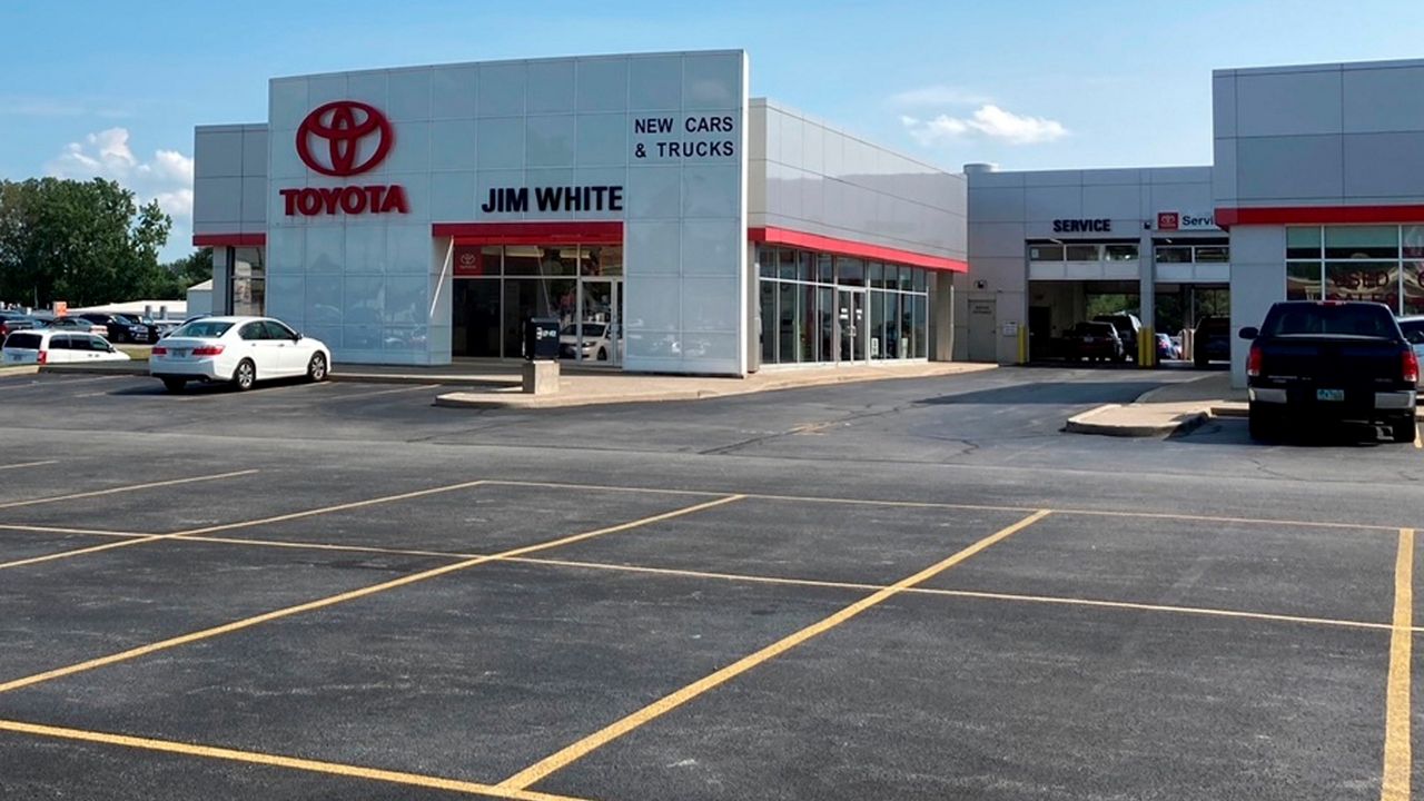The new car lot at the Jim White Toyota just outside of Toledo, Ohio, is depleted on Friday, Aug. 27, 2021, with only a few new vehicles available for sale. (AP Photo/Tom Krisher)
