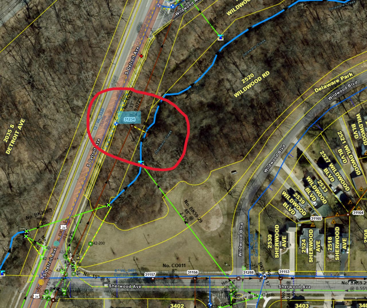 Map explaining where the sewer overflow is in Delaware Creek. (City of Toledo)