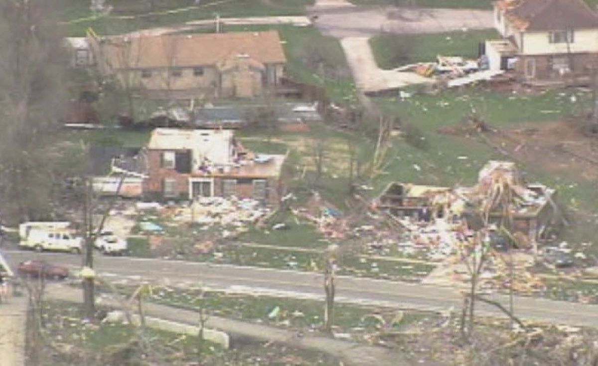 Tornado damage from F4 Blue Ash Tornado on April 9, 1999