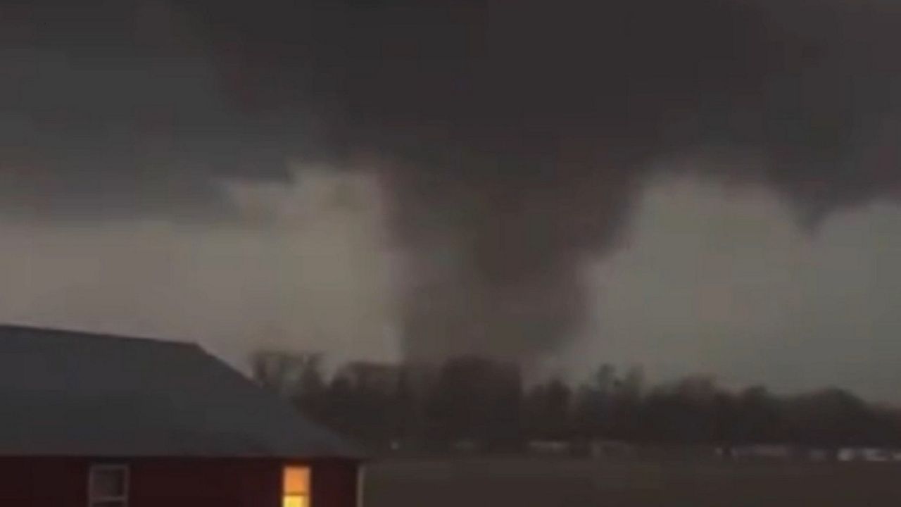 A still from a video of a tornado in Fryburg, Ohio in Auglaize County.