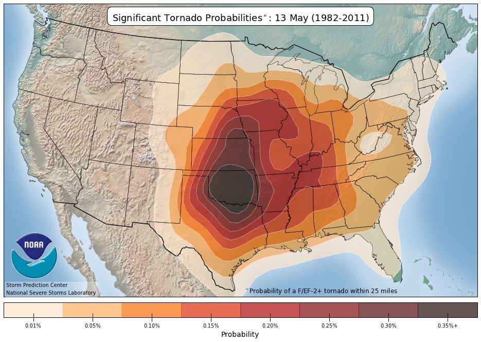 most common tornado locations