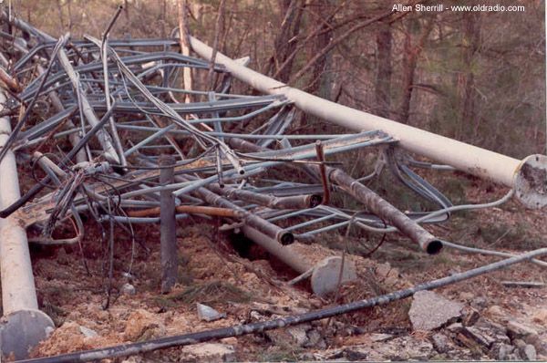 A section of the tower flattened by the impact with the ground