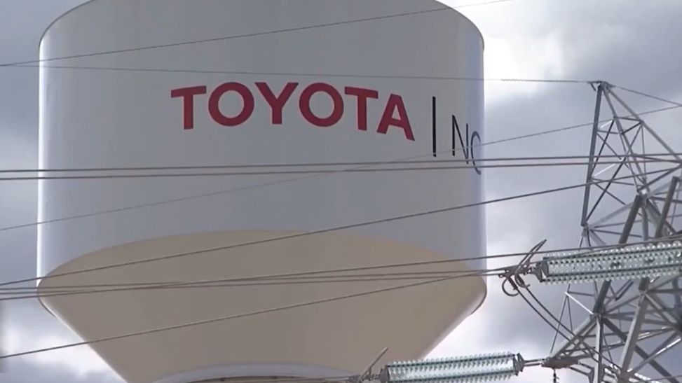 Water tower at the new Toyota EV battery manufacturing facility in Liberty, North Carolina. (File)