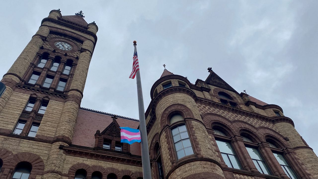The City of Cincinnati flew the trans pride flag over City Hall to show support for the local transgender community. (Casey Weldon/Spectrum News 1)