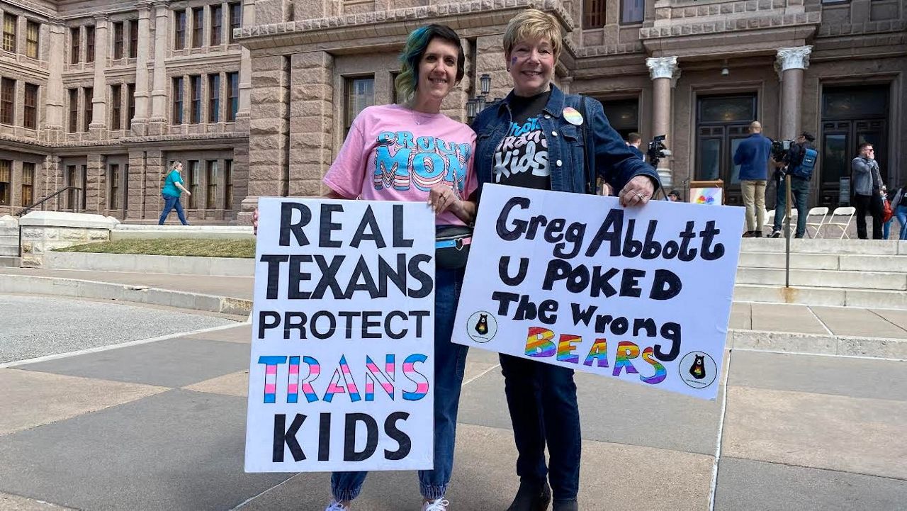 Members of the Mama Bears LGBTQ activist group rally at the Texas State Capitol Monday. (Spectrum News/Susan Carpenter)