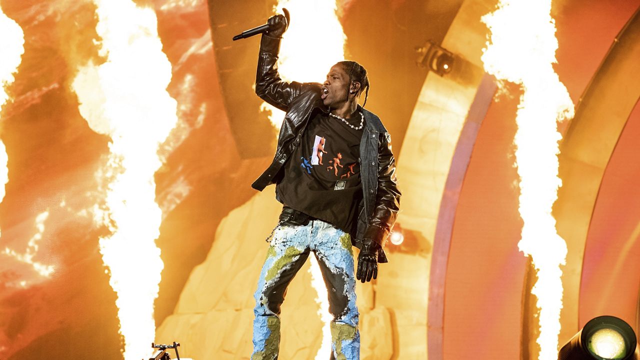 Travis Scott performs at the Astroworld Music Festival in Houston, Nov. 5, 2021. A judge in Texas is expected hear arguments Monday, April 15 2024, in Scott's request to be dismissed from a lawsuit over the deadly 2021 Astroworld festival. (Photo by Amy Harris/Invision/AP, File)