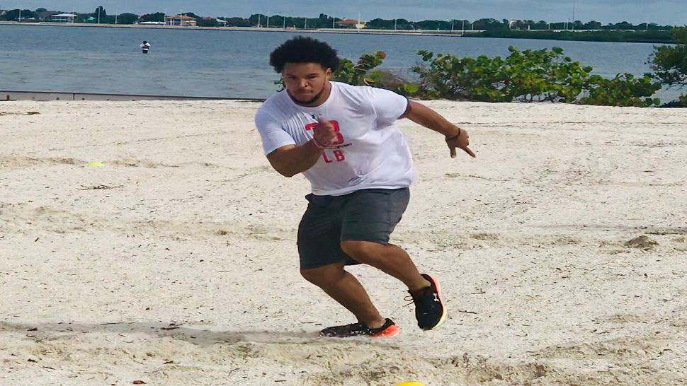 Tre Watson training on a Tampa Beach after a workout at APSI.