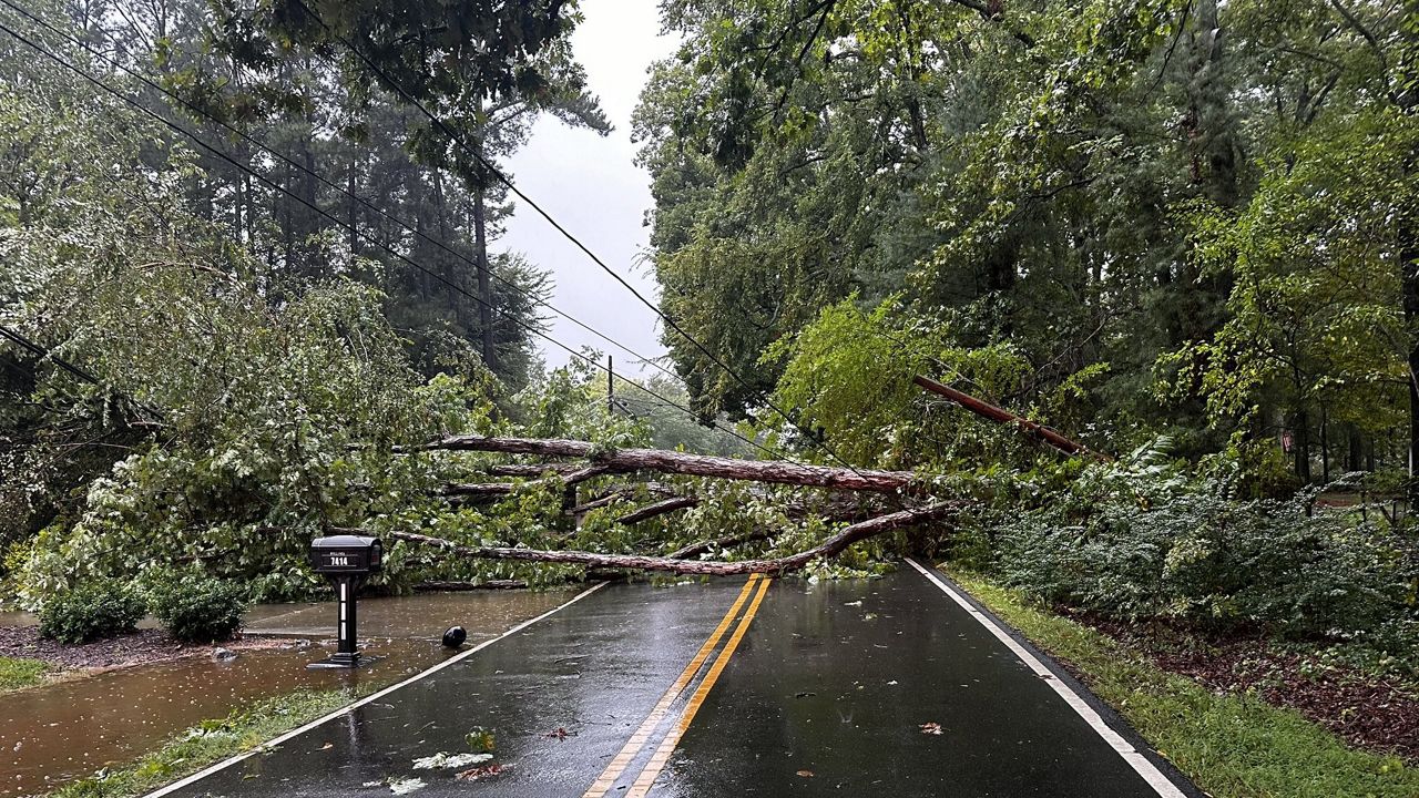 A tree toppled by Helene in Huntersville, North Carolina, could be a preview of what's to come Friday. The forecast calls for more rain and increasing winds, which could take down more trees and cause widespread power outages. (Huntersville Fire Department)