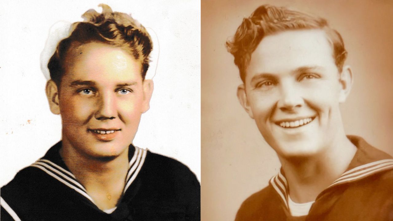 From left, Walter Stowe and Jack Stowe's Navy portraits. Both brothers falsified documents following the attack on Pearl Harbor to enlist in the U.S. Navy at 15 years old. (Courtesy: Walter and Jack Stowe)