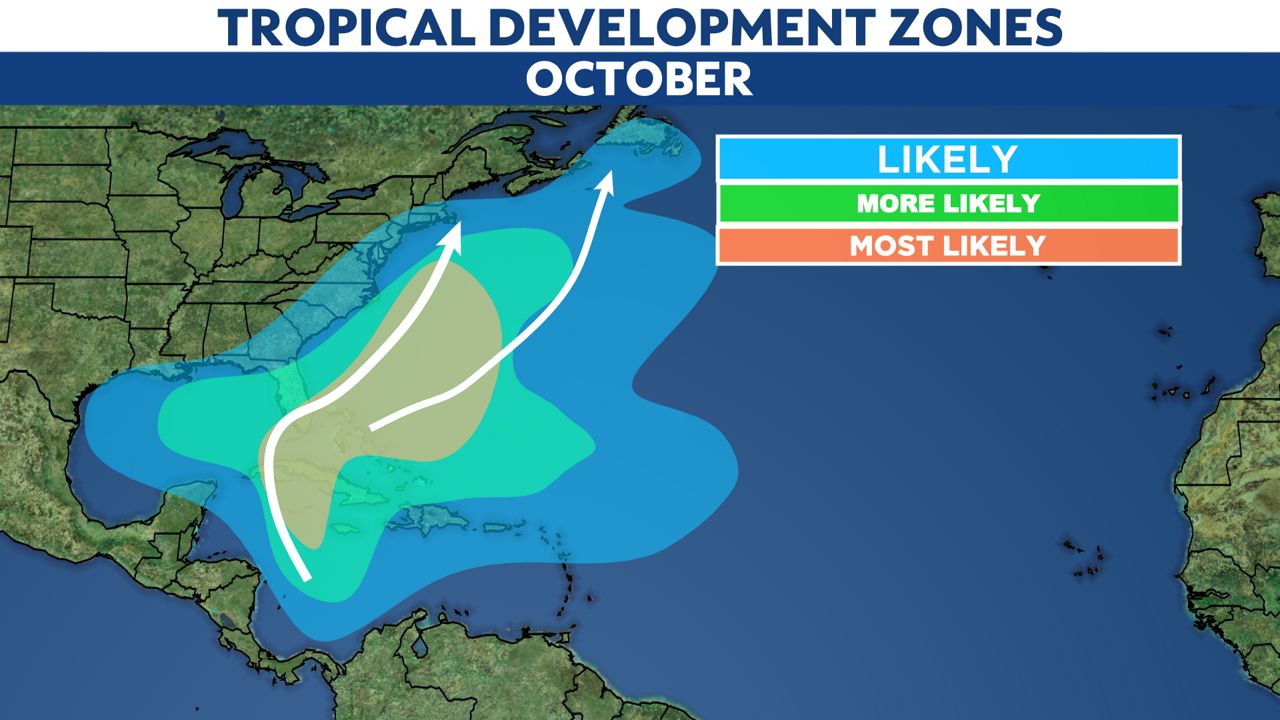 Tropical development closer toward the U.S. in October