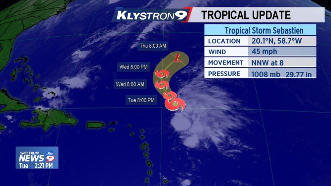 Tropical Storm Sebastien has formed in the middle of the Atlantic. It is weak and will dissipate within a day or two. (Spectrum Bay News 9)