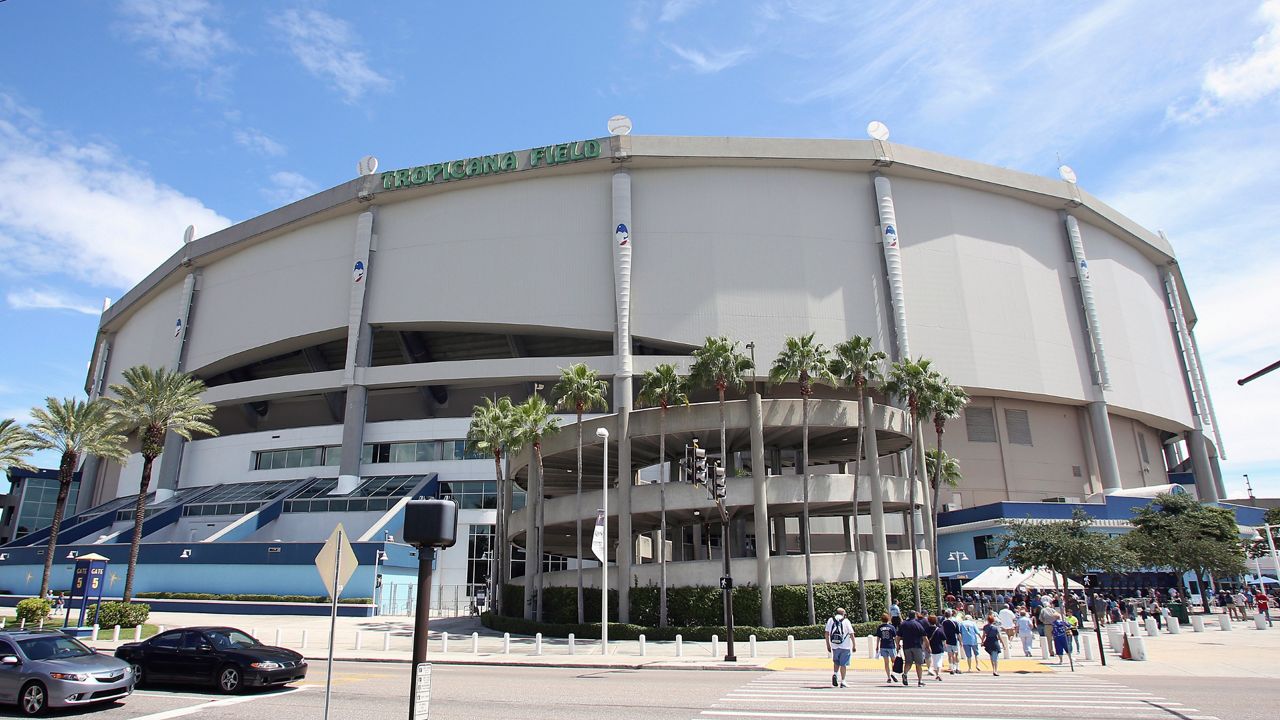 Tampa Bay Rays signs outside Tropicana Field Stadium in St