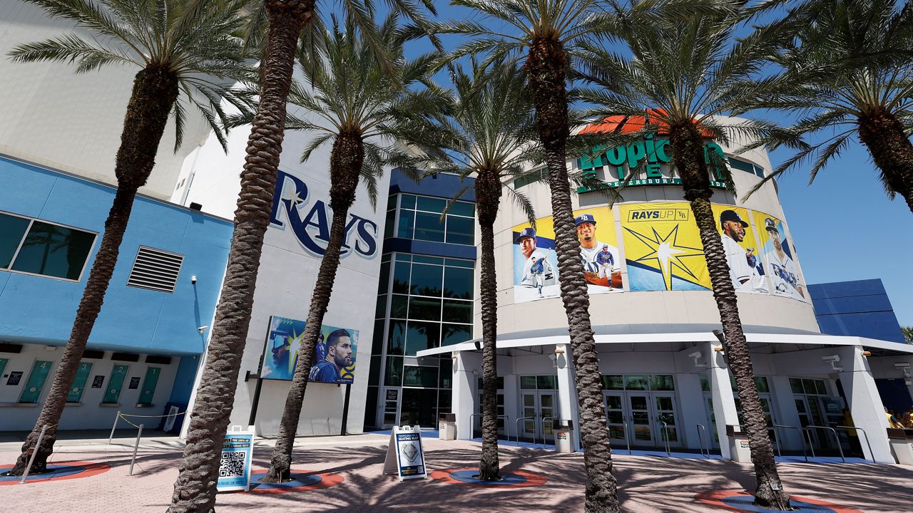 Tropicana Field as seen before as baseball game Friday, April, 8, 2022 in St. Petersburg, Fla. (AP Photo/Scott Audette)