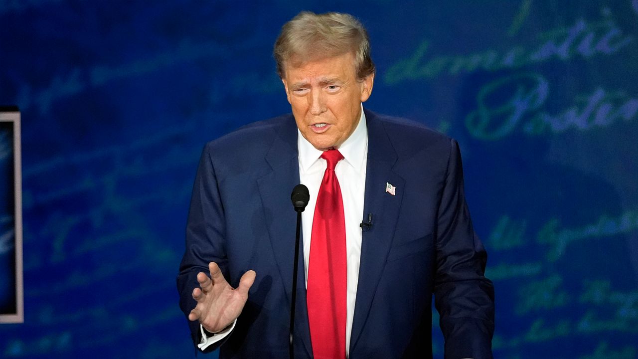 Republican presidential nominee former President Donald Trump speaks during a presidential debate with Democratic presidential nominee Vice President Kamala Harris at the National Constitution Center, Tuesday, Sept.10, 2024, in Philadelphia.