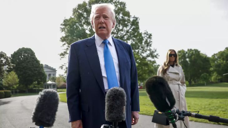 President Trump and First Lady Melania Trump. Trump on Sunday announced a new 100% tariff applied on films produced overseas. (Kevin Dietsch / Getty Images)