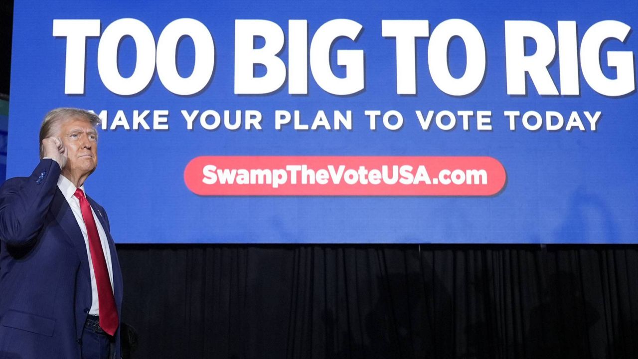 Republican presidential nominee former President Donald Trump gestures at a campaign rally at Greensboro Coliseum, Tuesday, Oct. 22, 2024, in Greensboro, N.C. (AP Photo/Alex Brandon)