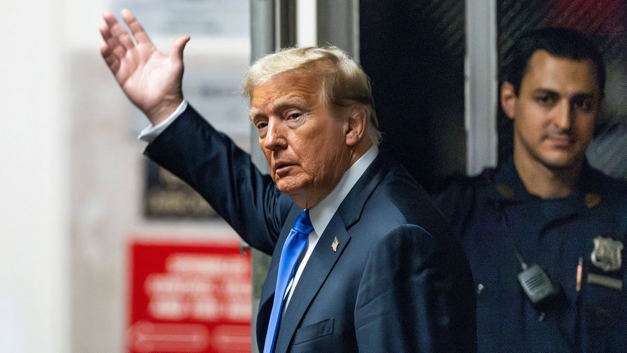 Former President Donald Trump walks out of the courtroom as the jury in his criminal trial continues to deliberate at Manhattan Criminal Court, Thursday, May 30, 2024, in New York. (Justin Lane/Pool Photo via AP)