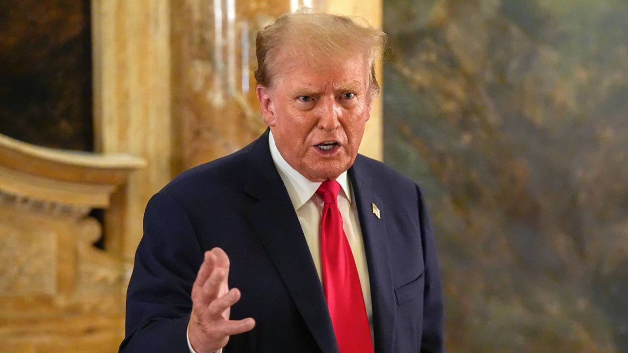 Former President and Republican presidential candidate Donald Trump speaks at a dinner with members of the group Conserve the Culture at his Mar-a-Lago estate, Wednesday, June 5, 2024, in Palm Beach, Fla. (AP Photo/Wilfredo Lee)