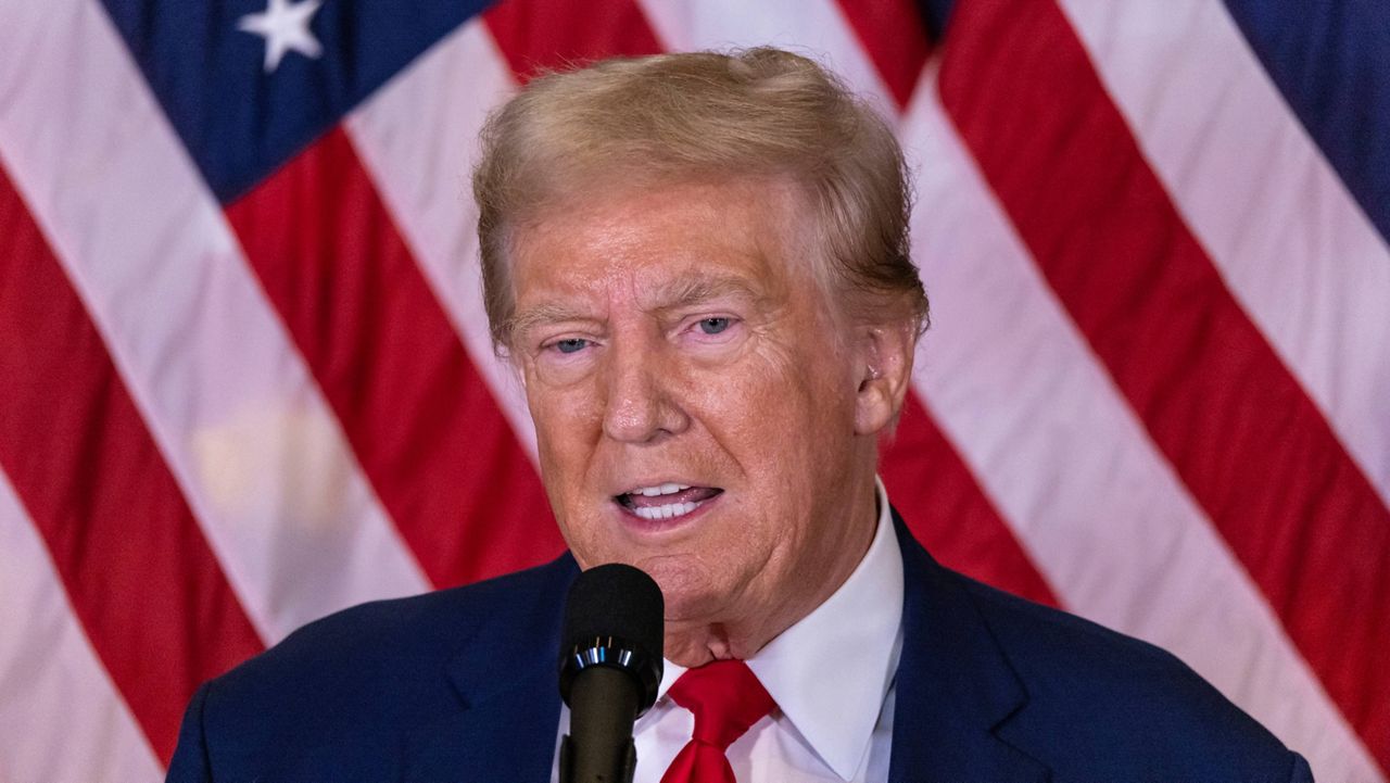 Republican presidential nominee former President Donald Trump speaks during a news conference held at Trump Tower, Friday, Sept., 6, 2024. (AP Photo/Stefan Jeremiah)