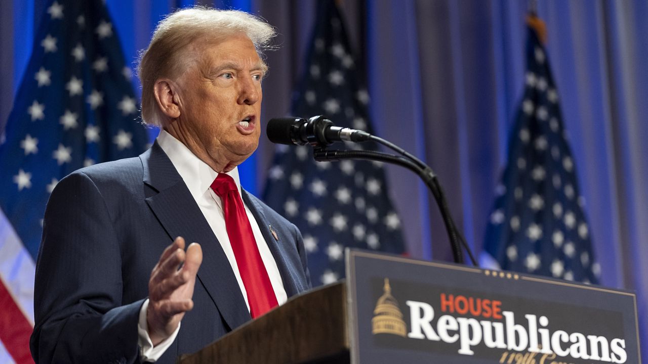 President-elect Donald Trump speaks at meeting of the House GOP conference, Nov. 13, 2024, in Washington. (AP Photo/Alex Brandon, File)