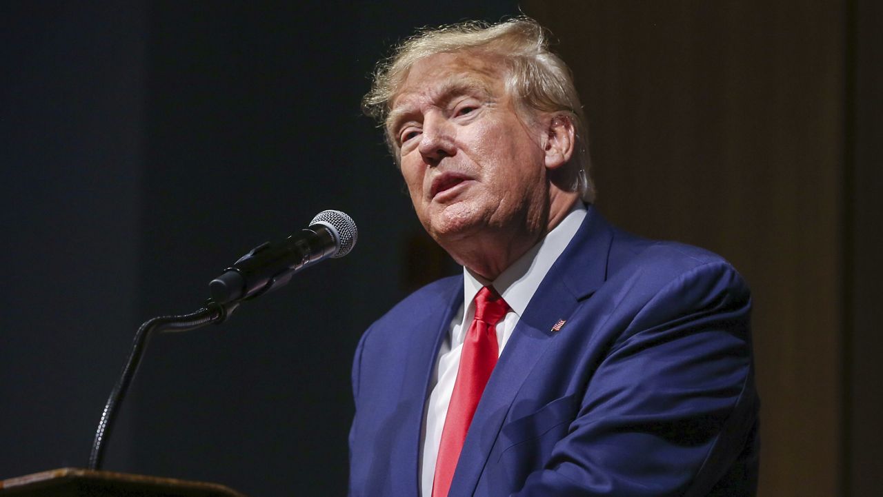 Former President Donald Trump speaks during the New Hampshire Republican State Committee 2023 annual meeting on Jan. 28 in Salem, N.H. (AP Photo/Reba Saldanha, File)