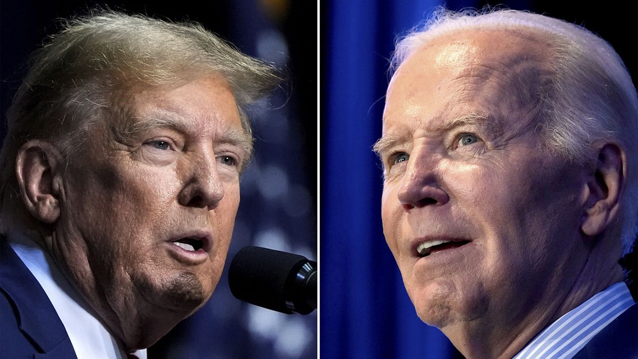 This combo image shows Republican presidential candidate former President Donald Trump, left, and President Joe Biden. (AP Photo, File)
