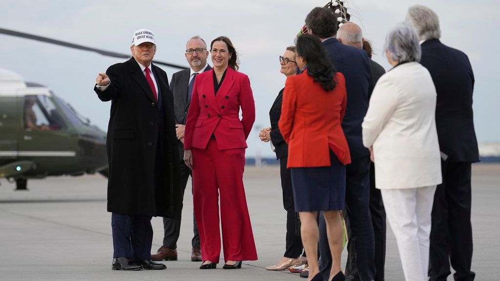 President Donald Trump arrives on Air Force One at Calgary International Airport, Sunday, June 15, 2025, in Calgary, Canada, ahead of the G7 Summit. (AP Photo/Mark Schiefelbein)