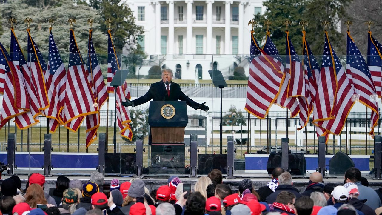 President Donald Trump speaks at a rally just before the Jan. 6, 2021, Capitol riot. (AP Photo/Jacquelyn Martin, File)