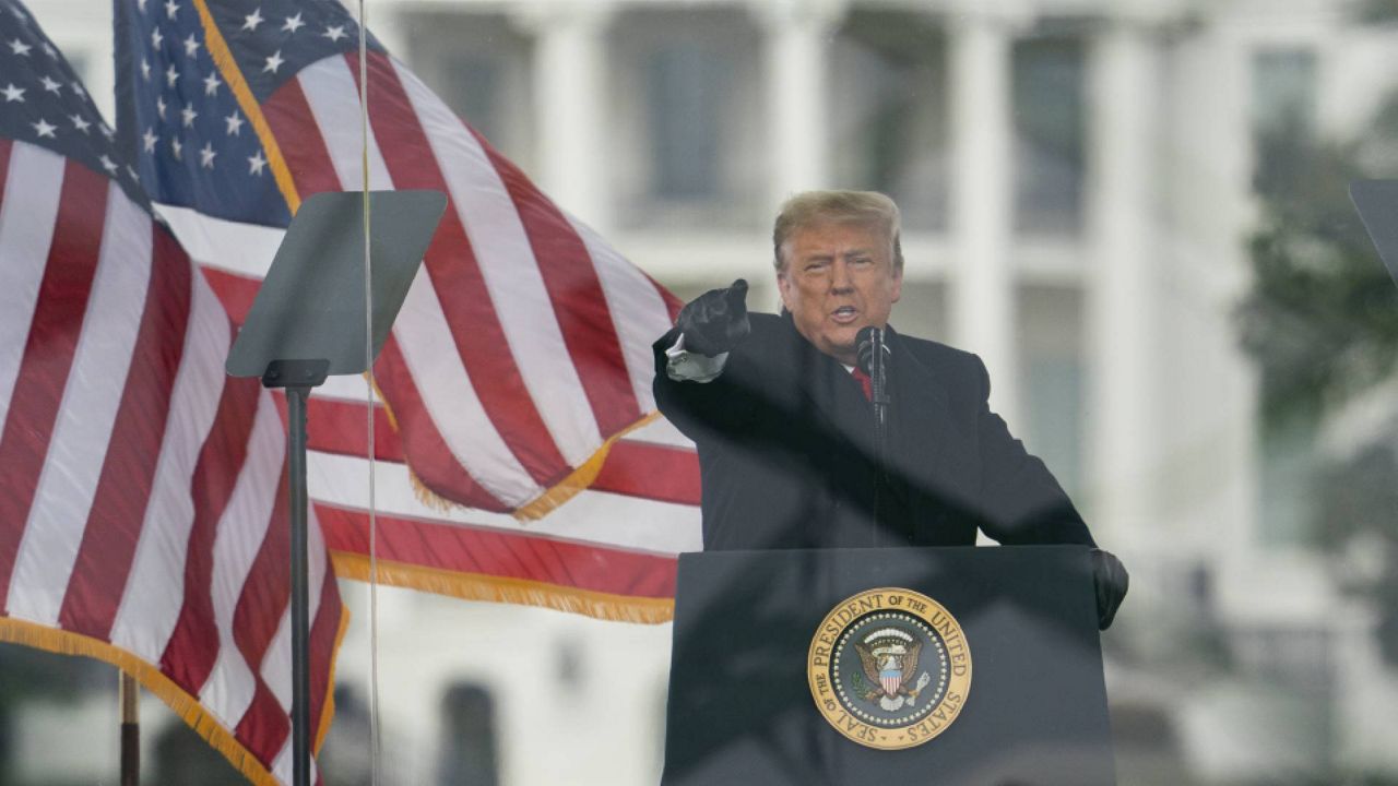 Then-President Donald Trump addresses his supporters in a rally near the White House just before the Capitol riot Jan. 6. (AP Photo/File)
